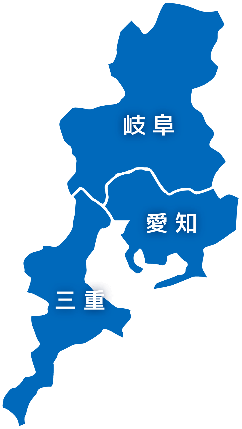 岐阜県、愛知県、三重県の地図